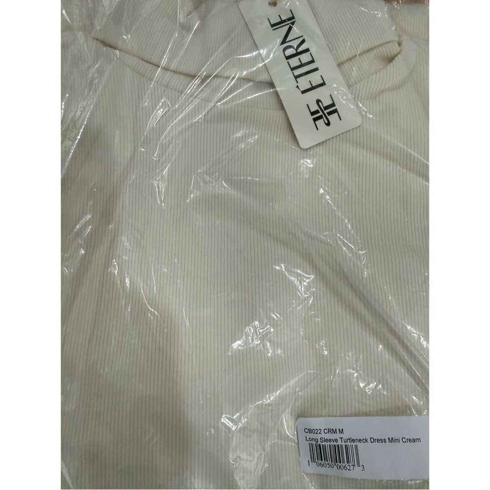 NWT ETERNE SZ M Bodycon Buttery Long Sleeve Turtleneck Mini Dress Cream $195 - Picture 6 of 7